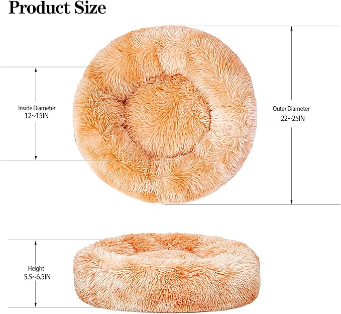 Calming Dog Bed for Small Dogs Cats, Kitty Puppy 23'' Round Anti-Anxiety Warm Fluffy Plush Faux Fur Bed, Soft Anti-Slip Donut Washable Small Pet Bed, Cozy Cat Puppy Bed, Fits up to 30 lbs Pets