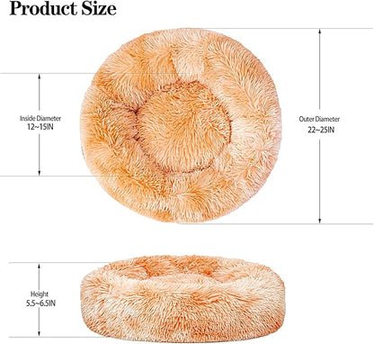 Calming Dog Bed for Small Dogs Cats, Kitty Puppy 23'' Round Anti-Anxiety Warm Fluffy Plush Faux Fur Bed, Soft Anti-Slip Donut Washable Small Pet Bed, Cozy Cat Puppy Bed, Fits up to 30 lbs Pets