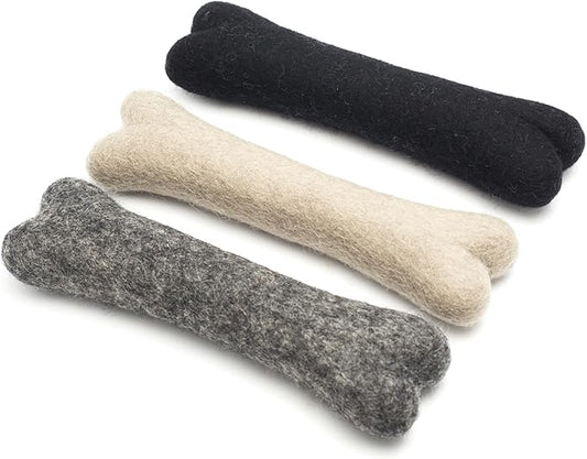 Glaciart One Felted Wool Dog Chew Bone (3 Pcs)| Durable for Puppy Chew for Teething & Dog Teeth Cleaning | Pet Toys Fetch Games & for Anxiety/Boredom | Great for Small or Medium