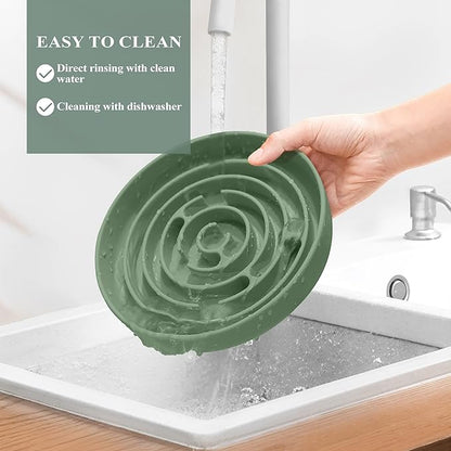 Coomazy Extra Large Slow Feeder Bowl, Silicone Dog Bowl with Suction Cups, Slow Feeder & Non-Slip Design, Boredom and Anxiety Reducer, Suitable for Large Dogs, Avocado Green, 5 Cup