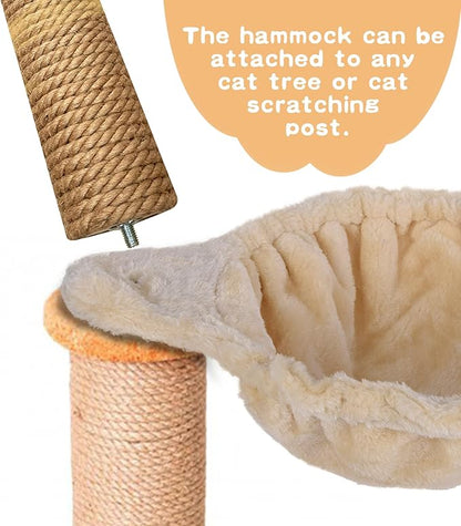 UXIETIN Beige Cat Hammock, Extra Large (12.4"), Cozy Hammock with Deep Basket, Attachment Design for Cat Tower