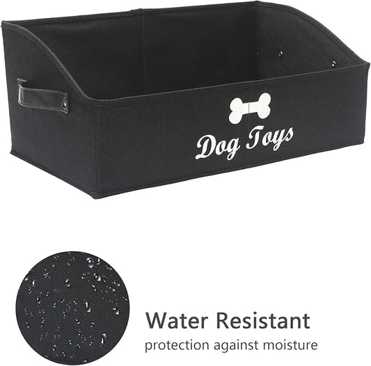 Geyecete Dog Toy Basket Large Dog Toy bin Dog Toy Box Storage Box - Foldable Fabric Trapezoid Organizer Boxes with Handle, Collapsible Basket for Dog Toys (Black-Dog)
