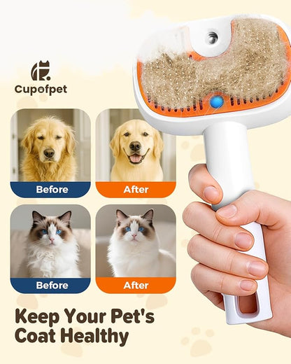 Pet Steam Brush for Dog &Cat, 3-in-1 Self-Cleaning Dog Brush Pet Spray Hair Removal Comb, 2 Spray Modes Rechargeable Deshedding Dog Steam Spray Hair Brush for Shedding Massaging Cleaning (White)