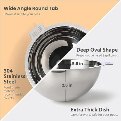 Felli Pet Oblik Acrylic Raised Dog Food Water Bowl Stainless Steel Slanted Oval Dish for Short Leg Puppy & Small Medium Pet, Elevated Tilted Metal Feeder(Gold, 1.5 Cups Oval Dish)