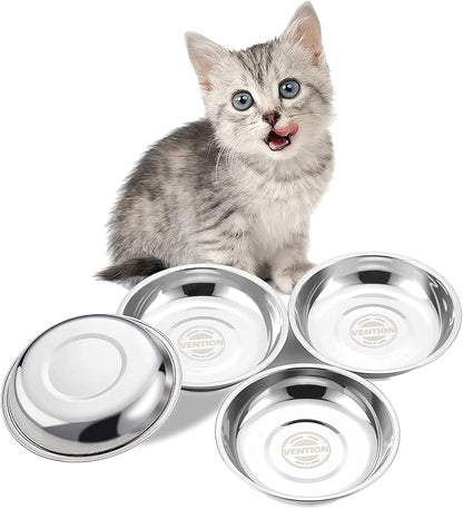 VENTION Small Shallow Cat Food Bowls, Outer Dia. 5.8 in Whisker Fatigue Cat Bowl, Stainless Steel Cat Food Dish for Indoor Cats, Set of 4 Replacement Cat Bowls for Raised Station(10.8 Fl.oz)