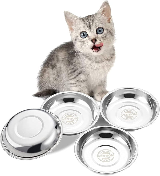 VENTION Small Shallow Cat Food Bowls, Outer Dia. 5.8 in Whisker Fatigue Cat Bowl, Stainless Steel Cat Food Dish for Indoor Cats, Set of 4 Replacement Cat Bowls for Raised Station(10.8 Fl.oz)