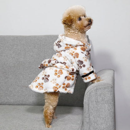 Small Dog Bathing Towel, Adjustable Dog Bath Robe for Cold Weather, Puppy Pajamas Warm Flannel Dogs Pjs, Pet Coats for Small Dogs White Paw L