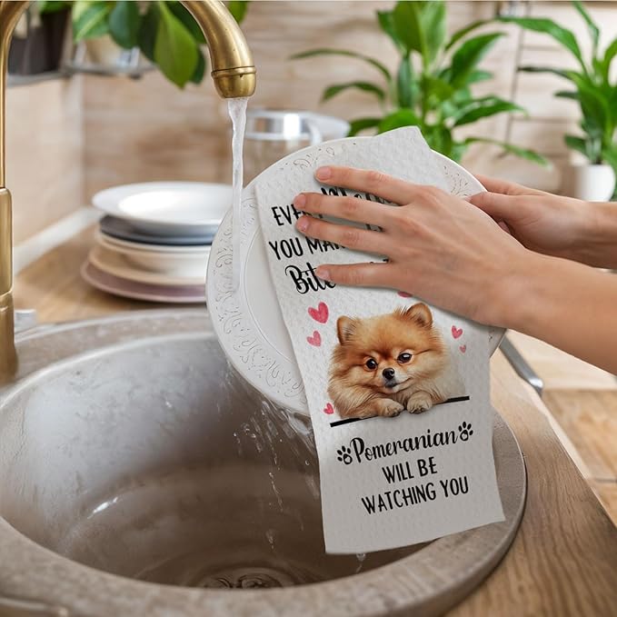 Pomeranian Gifts Kitchen Towels, Funny Dog Tea Dish Towels for Kitchen Decorative, Pomeranian Dog Lovers Gifts for Women, Every Meal You Make Every Bite You Take Hand Towel, 16x24 Inch