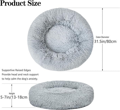 Calming Dog Bed for Medium Dogs Cats, Puppy 31'' Round Anti-Anxiety Warm Fluffy Plush Faux Fur Bed, Soft Anti-Slip Donut Washable, Cozy Medium Puppy Bed, Fits up to 50 lbs Pets