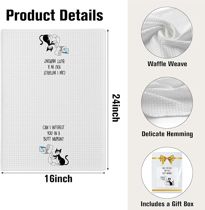 Cat Hand Towel, Funny Bathroom Kitchen Towels, Waffle Weave Microfiber Dish Cloth, Gift for Cat Lovers, Cute Kitty Tea Towel for Home
