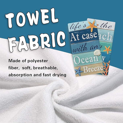 The Beach is My Happy Place Kitchen Dish Towels Set of 2, Coastal Ocean Starfish Shell Coral Drying Hand Towel Baking Cooking Cloth, Farmhouse Beach House Sea Home Decoration 18 x 26 Inches