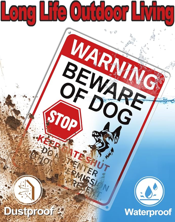 2 Pack Beware of Dog Signs, 13x9.9 inch Reflective Tin Sign Beware of Dog for Fence, Do Not Enter Sign Great for Garden and Yard Wall Decor