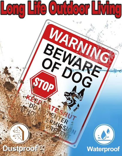 2 Pack Beware of Dog Signs, 13x9.9 inch Reflective Tin Sign Beware of Dog for Fence, Do Not Enter Sign Great for Garden and Yard Wall Decor