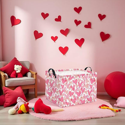 Rectangular Valentines Basket for Women Girls Storage Bin Organizer Box Shelf Room Decor(Romantic Hearts)