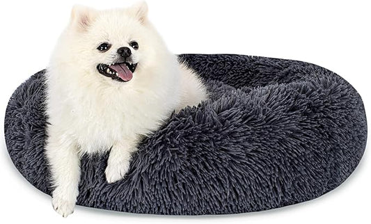 Calming Dog Bed for Small Dogs Cats, Kitty Puppy 23'' Round Anti-Anxiety Warm Fluffy Plush Faux Fur Bed, Soft Anti-Slip Donut Washable Small Pet Bed, Cozy Cat Puppy Bed, Fits up to 30 lbs Pets