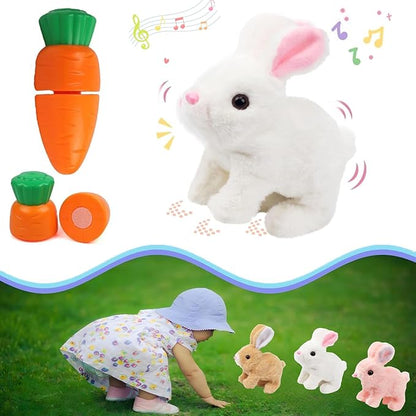 Bunny Stuffed Animal Plush, Interactive Electronic Pet Hopping Bunny Toy, Realistic Stuffed Easter Bunny Rabbit with Sounds and Movements Animated Walking Wiggle Ears Twitch Nose (White)