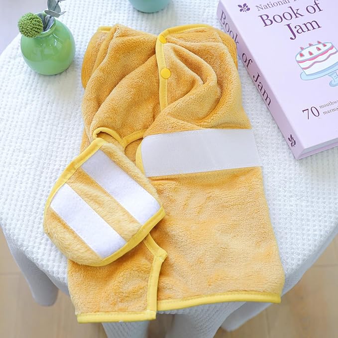 Dog Bathrobe with Hood Super Absorbent Soft Quick Drying Towel Wrap Adjustable Puppy Cat Bath Robe Towel for Cold Weather Beach Pool (Yellow Chicken, Small)