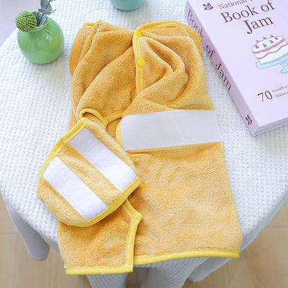 Dog Bathrobe with Hood Super Absorbent Soft Quick Drying Towel Wrap Adjustable Puppy Cat Bath Robe Towel for Cold Weather Beach Pool (Yellow Chicken, Small)