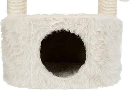TRIXIE Baza Grande Cat Scratching Post 23,6 Inch - with Durable Sisal Rope and with Fluffy Hammock, Dangling Cat Toy & Cuddly Cat Cave - in Cream