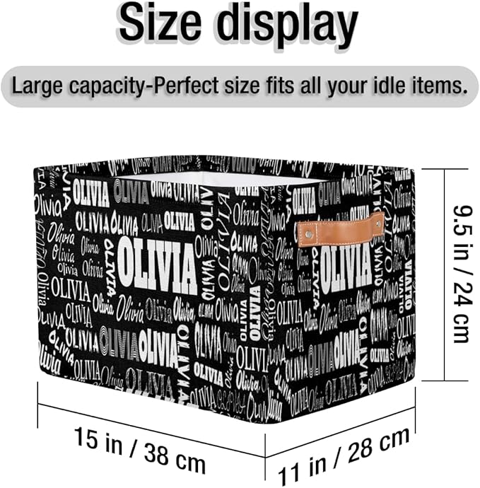 Custom Rectangular Baby Storage Basket, Kids Toys Bin, Books Shelf Basket, Clothes Towel Storage Bin for Nursery, Gift Basket, Pet Basket Solid Black, 15(L)x11(W)x9.5(H)