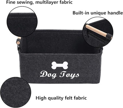 Geyecete Dog Toys Storage Bins - with Wooden Handle, Collapsible Pet Supplies Storage Basket Pet supplies storage Basket/Bin Kids Toy Chest Storage Trunk(DOG-Dark Grey)