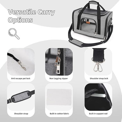 ROYPET Cat Carrier,Portable Pet Carrier Bag for Cats and Small Dogs,Foldable Soft-Sided and Scratch-Proof mesh Cat Bag Pet Carriers,Airline Approved Pet Carrier,Pet Travel Carrier Up to 15 Lbs,Grey