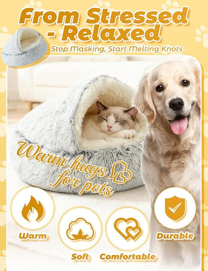Dog Bed, Dog Bed with Cover Cave, Dual Comfort Design, Pet Bed for Small/Medium/Large Cats and Dogs, Anxiety Relief, Durable & Chew-Proof, Improves Sleep & Behaviour (Gray, 28in)