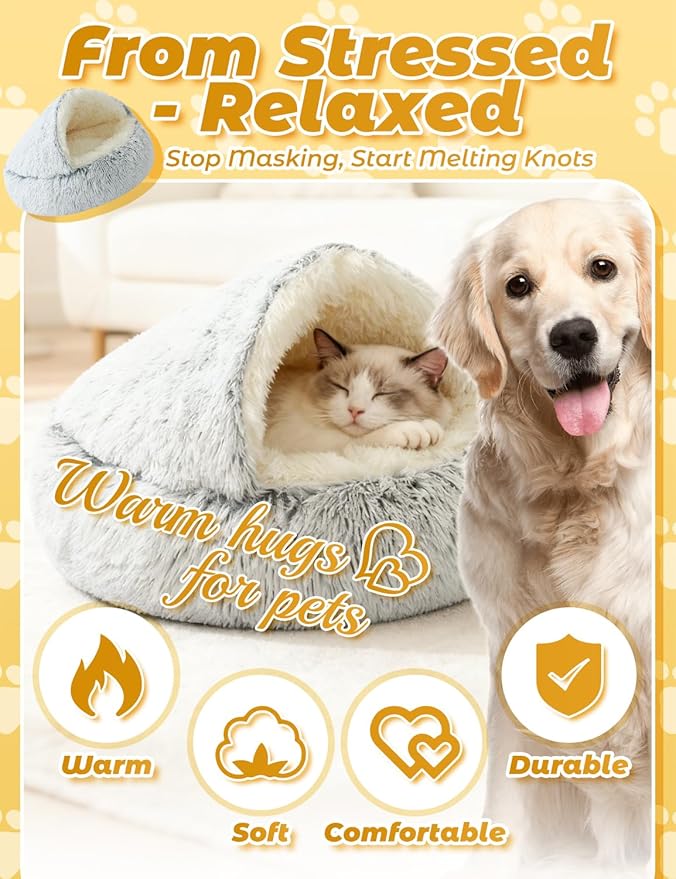 Dog Bed, Dog Bed with Cover Cave, Dual Comfort Design, Pet Bed for Small/Medium/Large Cats and Dogs, Anxiety Relief, Durable & Chew-Proof, Improves Sleep & Behaviour (Green, 20in)