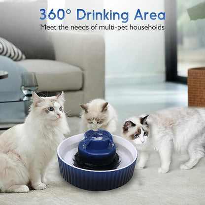 Lawfery Ceramic Cat Water Fountain, 2.1L/71oz Cat Fountain with 3 Carbon Filters and 2 Water Pumps, Cupcake Pet Water Fountain for Cats and Dogs (Dark Blue)