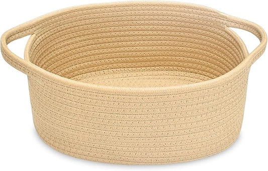 ABenkle Small Basket with Handles - Decorative Durable Rope Woven Storage Bin Shelf Storage Organizer Cube, Easter Baby Gift Basket, 12"x8"x5"