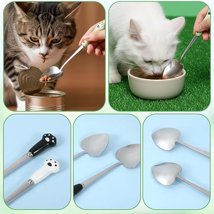 6 Pcs Cat Spoons for Wet Food,Cat Spoon,Stainless Steel Dog Cats Pet Food Can Spoons,Cute Pet Claw Foods Scoop with 5.9 In Long Handle(Pink,Black,White,Beige,Blue,Green)