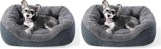 INVENHO Small Dog Bed for Small Dogs, Cat Beds for Indoor Cats Washable, Orthopedic Dog Bed, Warming Soft Calming Sleeping Puppy Bed Durable Pet Bed with Anti-Slip Bottom S(20"x19"x6") (Pack of 2)