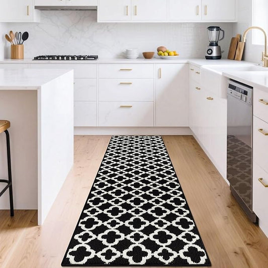 U'Artlines Long Runner Rug for Hallway 2×8feet Non Slip Kitchen Floor Carpet Runners Black and White Geometric Pattern Machine Washable Area Rug for Entryway Bathroom