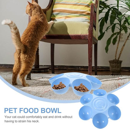 POPETPOP Cat Food Bowl with 6 Bowls - Pet Feeder for Kitten Puppy, Multi Cat Dishes, Multiple Dinner Feeder for Indoor s, Dishes for Food and Water (Blue)