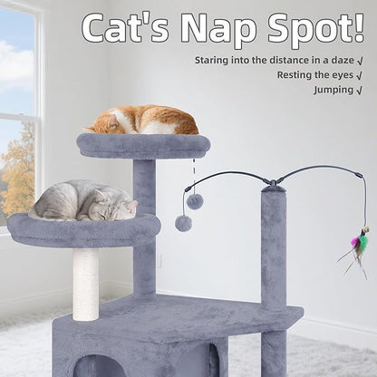AIWIKIDE Big Cat Tree, Cat Tower with Multi-Level Condo, Hammocks, Rotating Toy (Grey, 63.4'')