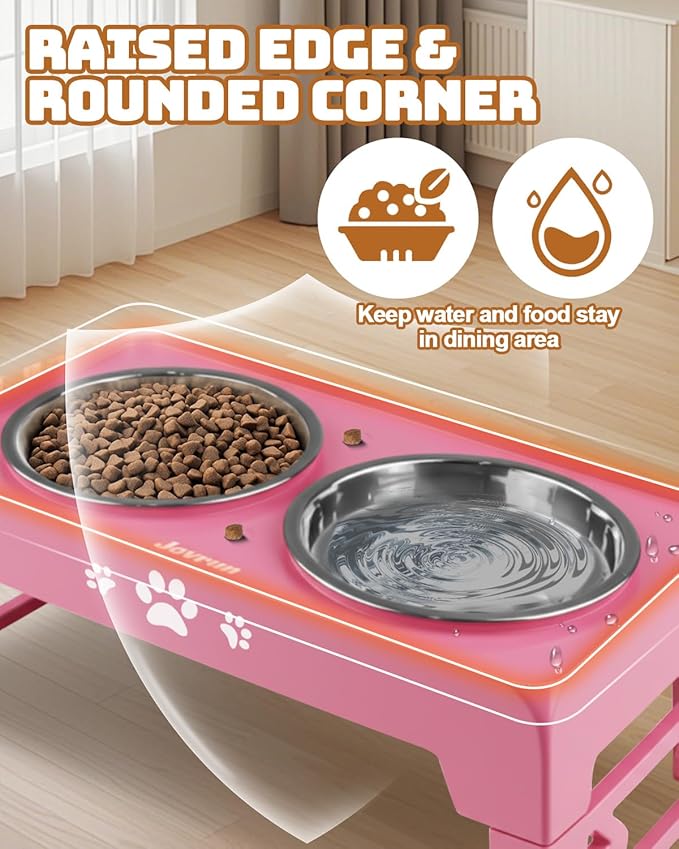 Elevated Dog Bowls for Small Dogs and Cats, Dog Feeder with 2 Thick 5.5" Stainless Steel Dishes, Non-Slip 2 Heights Adjustable to 2.6"-5.3"