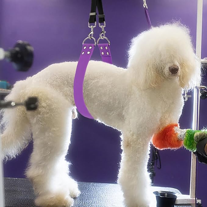 Pet Dog Grooming Belly Strap – 2 Inch Wide Waterproof PVC Belly Support Band Grooming Loop Restraint for Pet Bathing and Grooming(Lilac-Short)