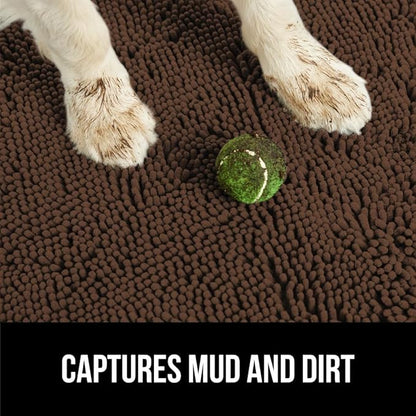 GORILLA GRIP SoakSTOPPER Dog Door Mat, 70x24 Machine Washable Rug Absorbent Doormat Captures Moisture Mud Dirt, Quick Dry Soft Chenille Entryway Rugs Indoor Entrance Mats for Dog Paws, Brown
