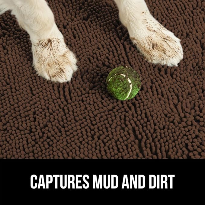 GORILLA GRIP SoakSTOPPER Dog Door Mat, 60x36 Machine Washable Rug Absorbent Doormat Captures Moisture Mud Dirt, Quick Dry Soft Chenille Entryway Rugs Indoor Entrance Mats for Dog Paws, Brown