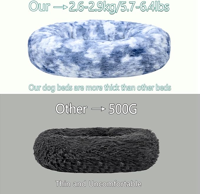 Calming Dog Bed for Big Dogs, 39'' Round Anti-Anxiety Warm Fluffy Plush Faux Fur Bed, Soft Anti-Slip Donut Washable Big Pet Bed, Cozy Big Dogs Bed, Fits up to 100 lbs Pets