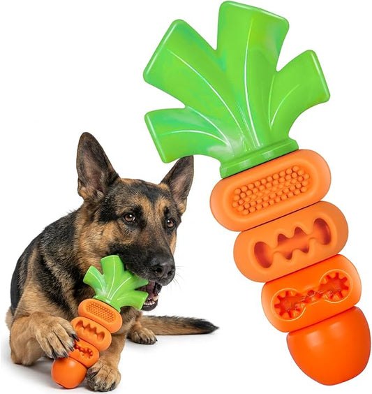 2 Pack Dog Toys for Aggressive Chewers Bacon Flavored: 7" Tough Dog Chew Bone, Hard Nylon & Rubber Teeth Cleaning Toy, Carrot-Shaped Dog Chew Toy for Large Breed 20-70 lbs