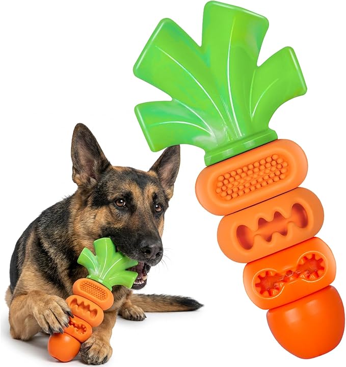 Tough Dog Toys for Aggressive Chewers Medium to Large Breed, Indestructible 7" Nylon & Rubber Carrot, Bacon Flavored Dental Chew Toy for Boredom, Easter Basket Stuffers for Dogs (20-70 lbs)