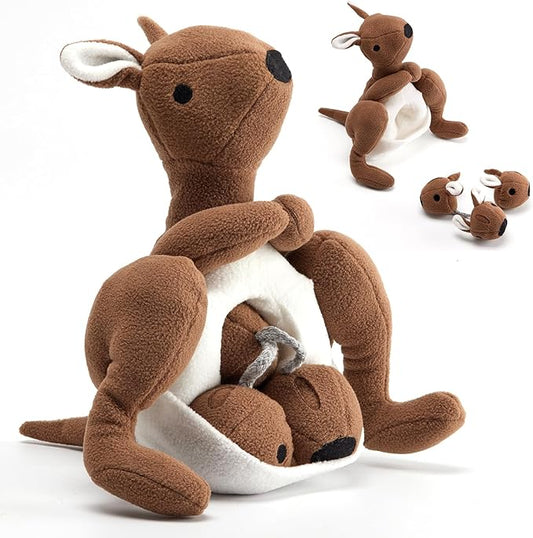 Interactive Dog Toys Plush Stuffed with Squeaky Treat Hide for Large Breeds, Small Dogs and Puppies Slow Feeder, Machine Washable, Enrichment Toys for Dogs to Keep Them Busy, Kangaroo
