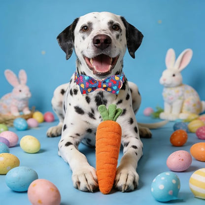 Maca Bates Easter Day Rabbit Dog Collar with Fancy Bow Tie for Extra Small Girl Boy Dogs, Blue Bunny Chick Pattern,Adjustable Durable Soft Breakaway Collars for Male Female Puppy