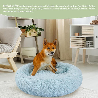 Calming Dog Bed for Medium Dogs Cats, Puppy 31'' Round Anti-Anxiety Warm Fluffy Plush Faux Fur Bed, Soft Anti-Slip Donut Washable, Cozy Medium Puppy Bed, Fits up to 50 lbs Pets