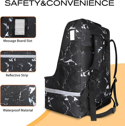 LARIPOP Car Seat Travel Bag for Airplane Gate Check Approved, Padded Backpack with Adjustable Straps, Reflective Strips & Protective Feet for Infant Convertible Booster Seats, Black M
