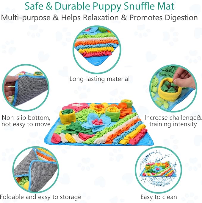 ORIA Snuffle Mat for Dogs, 15.4 x 15.4'' Slow Feeder Mat for Mental Stimulation, Foraging Training & Anxiety Relief, Interactive Puzzle Toy, Pet Foraging Mat for Small Dogs, Puppies, Cats, Rabbits