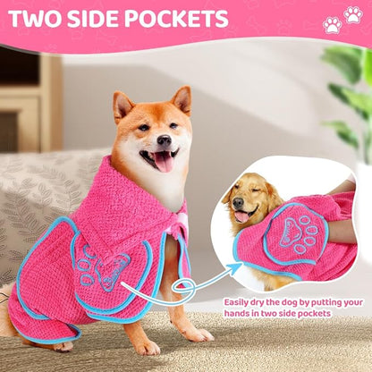 Dog Bathrobe Towel - Super Absorbent Dog Drying Coat, Warming Bath Robes for After Bath Shower Swim Walk for Small Medium Large Dogs Cats Pet