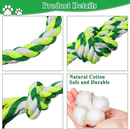 ASOCEA 5 Pack Dog Rope Toys Cotton Puppy Teething Rope Durable Chew Toys for Boredom Small Medium Dogs Interactive Tug Toy for Training Fetching （Green）