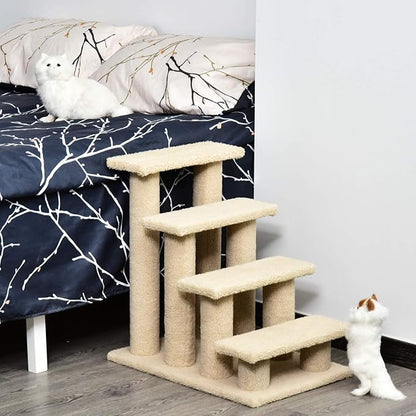 PawHut 25" 4-Step Multi-Level Carpeted Cat Scratching Post Pet Stairs - Cream White